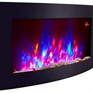 2018 New Large Wall Mounted Electric Fire Place Fireplace Heater with Black Curved Glass Screen Plasma Style 2000W MAX