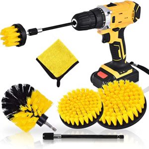 Drill Brush Attachment 6 Pieces Power Scrubber Electric Drill Cleaning Brushes Tool Kit with Extended Pole Free Microfiber Towel for Bathroom…