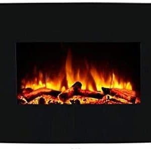 Endeavour Fires Egton Wall Mounted Electric Fire, Black Curved Glass, 1&2kW, 7 day Programmable remote control (W 910mm x H 580mm x D 180mm)