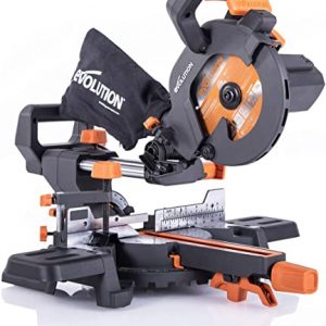 Evolution Power Tools Compound Saw Multi-Material Cutting, 45 Degree Bevel, 50 Degree Mitre, 210 mm Slide, 1200 W, 210 mm | Compare 🌶️ Deals