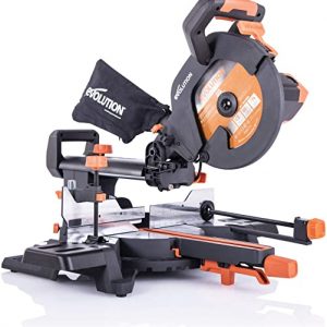 Evolution Power Tools R255SMS+ Compound Saw with Multi-Material Cutting, 45° Bevel, 50° Mitre, 300 mm Slide, 2000 W, 255 mm, 220-240 V, (3-Years…