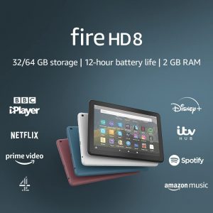 Fire HD 8 Tablet, 8″ HD display, 32 GB, Black – with Ads, designed for portable entertainment
