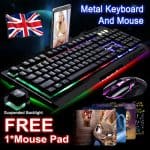 Gaming Keyboard and Mouse Set Rainbow LED USB Illuminated for PC Laptop PS4 Xbox