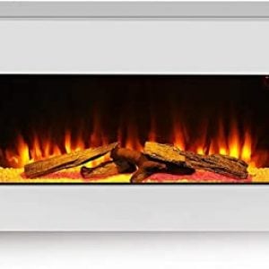 Wall Mounted Electric Fireplace 55" White Realistic LED Flame Effect. Sleek, stylish, contemporary design from every angle. Save Time & Money at Plaza Compare