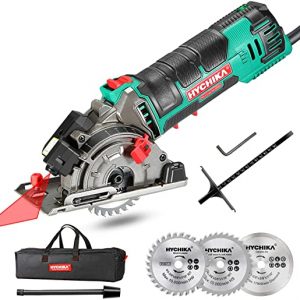 Mini Circular Saw, HYCHIKA Circular Saw with 3 Saw Blades, Laser Guide, Scale Ruler, 500W Pure Copper Motor, 4500RPM Ideal for Wood, Soft Metal,…