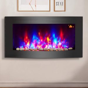 Fire Place Curved Glass Screen Wall Mounted