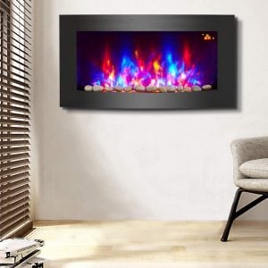 NRG Large Curved Wall Mounted Electric Fire Place Heater Fire Flame Effect Fireplace 2000W MAX