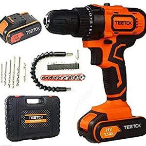 TEETOK 21V Cordless Drill | Combi Drill Impact Driver with LED Light | Drills and Driver Sets Cordless Power Hand Tools with 29 Accessories Set