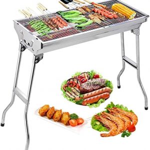 Uten Barbecue Grill Stainless Steel BBQ Charcoal Grill Smoker Barbecue Folding Portable for Outdoor Cooking Camping Hiking Picnics Backpacking Large