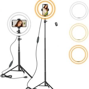 10″ Ring Light with 59″ Extendable Tripod Stand & Phone Holder for YouTube Video, Dimmable Led Ring Light for Camera, Video, Makeup, Selfie…