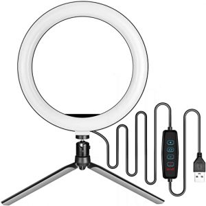 BOKEYU 10.2 Inch LED Self Ring Light with Tripod Stand and Phone Holder Video Lighting Kit Adjustable Color Temperature 10 Levels of Brightness for…