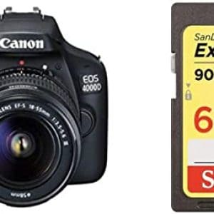 Canon EOS 4000D 18MP DSLR Camera and EF-S 18-55 mm f/3.5-5.6 III Lens with 64G Memory Card- Black
