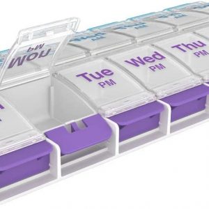 EZY DOSE Pill Box, Pill Organiser with Daily 2 Times a Day Compartments, Easy Open Dispensers with Push Buttons, 7 Count