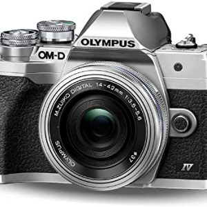 Olympus OM-D E-M10 Mark IV Micro Four Thirds System Camera Kit, 20 MP sensor, electronic viewfinder, 4K video, powerful AF, Wi-Fi, silver incl….