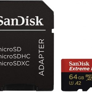 SanDisk Extreme Pro 64 GB microSDXC Memory Card + SD Adapter with A2 App Performance + Rescue Pro Deluxe 170 MB/s Class 10, UHS-I, U3, V30 Red/Gold…