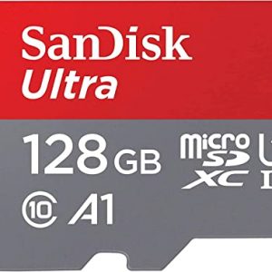 SanDisk Ultra 128 GB microSDXC Memory Card + SD Adapter with A1 App Performance Up to 120 MB/s, Class 10, U1, Red/Grey,SDSQUA4-128G-GN6MA