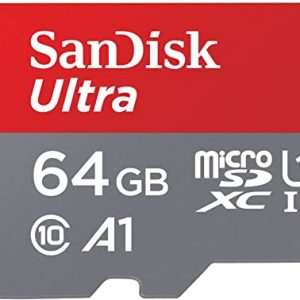 SanDisk Ultra 64 GB microSDXC Memory Card + SD Adapter with A1 App Performance Up to 120 MB/s, Class 10, U1, Red/Grey