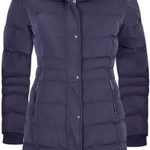 Spindle Women’s Designer Winter Lined Parka Quilted Coat Fur Collar Hooded Long Ladies Womens Jacket