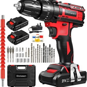 Cordless Drill Driver, 21V Combi Drill with 2 Batteries 1500mAh, 80Pcs, Electric Drill with 18+3 Torque Setting, 3/8″ Chuck, Max 3６Nm, 2-Speed, LED…
