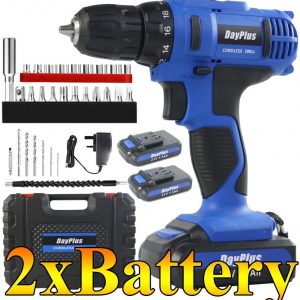 Cordless Drill Impact Driver 45Nm, 21V 2×1.5Ah Li-Ion Batteries Electric Bolt Screwdriver,Drill Driver, Fast Charger, 2900RPM Max Speed, 2 Speed,…