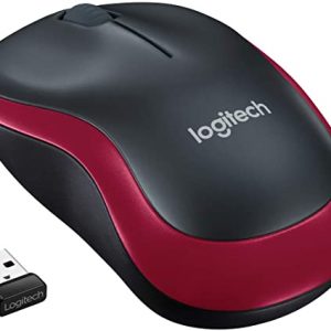 Logitech M185 Wireless Mouse, 2.4GHz with USB Mini Receiver, 12-Month Battery Life, 1000 DPI Optical Tracking, Ambidextrous PC / Mac / Laptop – Red