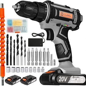 OUBEL Cordless Drill, 20V Cordless Screwdriver, Power Drill 42N.m, 2x2000mAh Batteries, with 80pcs Accessories, 1h Quick Charger, 3/8 Inch Chuck,…