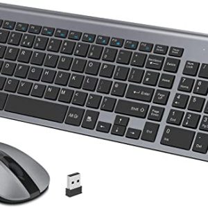 Slim Wireless Keyboard and Mouse Set, 2.4G Cordless QWERTY UK Layout USB Keyboard and Silent Mouse Combo with Numeric Keypad, Ultra Thin and Super…