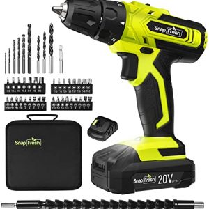 SnapFresh Cordless Drill – 20V Cordless Drill with Battery & Charger, Impact Drill Set for Home, Power Drill Driver with Variable Speed Control,…
