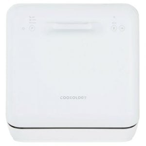 Cookology Mini Dishwasher. White countertop dishwasher with 2 place settings - Included Baby Bottle Rack. Touch control. 1 rack, cup shelf