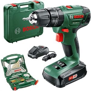 Bosch PSB 1800 LI-2 Cordless Combi Drill with two 18 V Lithium-Ion Battery with a 70 Piece Accessory Set