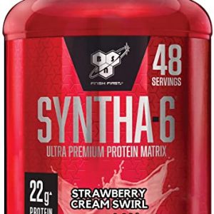 BSN Syntha 6 Ultra-Premium Protein Powder for Muscle Gain and Recovery, Strawberry Cream Swirl, 2.26 kg, 48 Servings