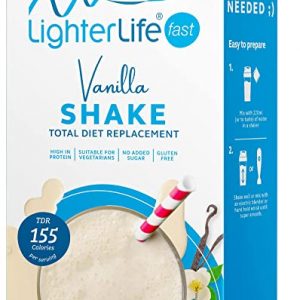 LighterLife Fast Vanilla Shake, Gluten Free, High Protein Powder Meal Replacement, 4 x 40g Servings per Box
