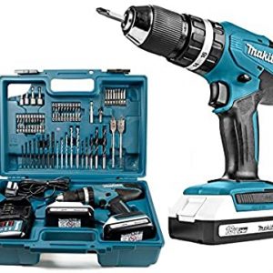 Makita 18 V Cordless Combi Drill, 2 x Batteries, Charger and Accessory Kit, 70 pc.
