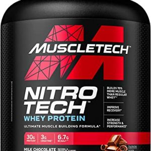 Protein Powders, MuscleTech Nitro-Tech Whey Protein Powder + Creatine Monohydrate, Whey Isolate + Peptides, Protein Shakes for Men & Women, 6.8g of…