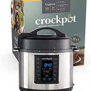 Crockpot Express Pressure Cooker, 12-in-1 Programmable Multi-Cooker, Slow Cooker, Food Steamer and Saute, 5.6 Litre, Stainless Steel [CSC051]