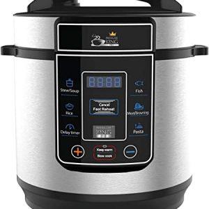 Drew & Cole Pressure King Pro Electric Pressure Cooker 8-in-1 Multi Cooker, Rice Cooker, Slow Cooker, Soup Maker, 3 Litre, 700 W, Chrome