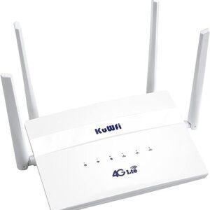 4G Router With SIM Slot, KuWFi 4G LTE CPE Router, 300Mbps Wireless Router, With 4 External High-gain Antennas, Supporting UP to 32 Users