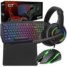 Rainbow LED USB Gaming Keyboard Mouse Headset and Pad Set For PC MAC PS4 XBOX UK