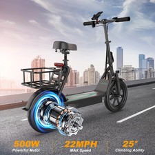 AOVOPRO Electric Scooter with Seat, Foldable 500W 10.4Ah Battery 22mph 28Miles