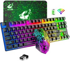 Wireless Gaming Keyboard and Mouse Rainbow LED 87 Key for PC MAC Laptop PS4 Xbox