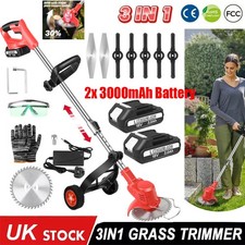 2x 3.0Ah Cordless Battery Grass Trimmer Strimmer Electric Lawn Mover Weed Cutter