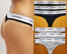 Calvin Klein Womens 3 Pack Thongs Knickers Underwears Black Grey
