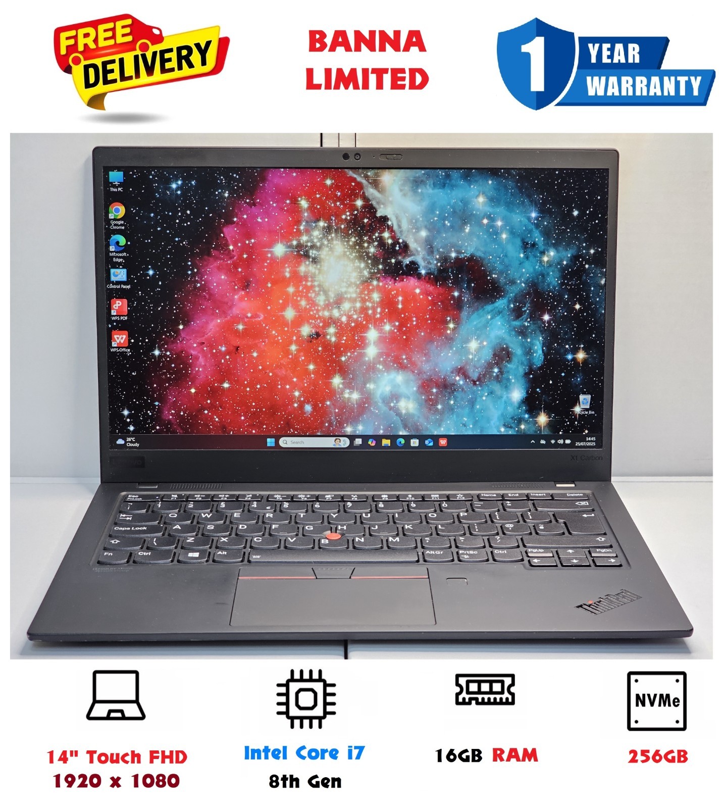 Lenovo UltraSlim TouchScreen X1 Carbon i7 16GB,512GB/1TB ssd Gen7 4G SIM tbolt