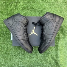 UK 10 - Nike Air Jordan 1 Mid Triple Black - 554724 093