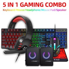 UK Layout Wired 104 Keys Gaming Keyboard Mouse Headphone Speaker RGB PC PS4 Xbox