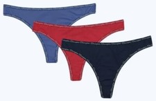 CHAMPION Sleek Microfiber 3 Pack Forte Navy Blue Red Thong Panty Womens S M XL