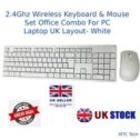 2.4Ghz Wireless Keyboard & Mouse Set Office Combo For PC Laptop UK Layout- White