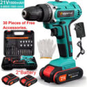 2 Battery 21V Cordless Drill Combi Driver High Power Electric Screwdriver Set UK