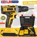 2 Battery 21V Cordless Drill Combi Driver High Power Electric Screwdriver Set UK