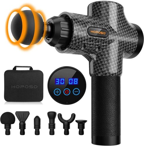 HOPOSO Massage Gun Deep Tissue Muscle Massager | Professional Handheld Muscle Massage Gun | Powerful Percussion Muscle Gun for Muscle Pain Relief Recovery | 6 Massage Heads 30 Speed